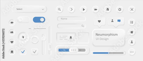 Icons in style of neomorphism. Modern ui design with stylish blur and shadow intensity unique futuristic white design trendy minimalistic buttons creative vector.