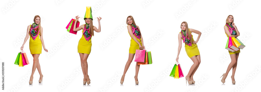Woman after shopping isolated on the white Woman after shopping isolated on the white