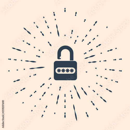 Black Password protection and safety access icon isolated on beige background. Lock icon. Security, safety, protection, privacy concept. Abstract circle random dots. Vector Illustration.