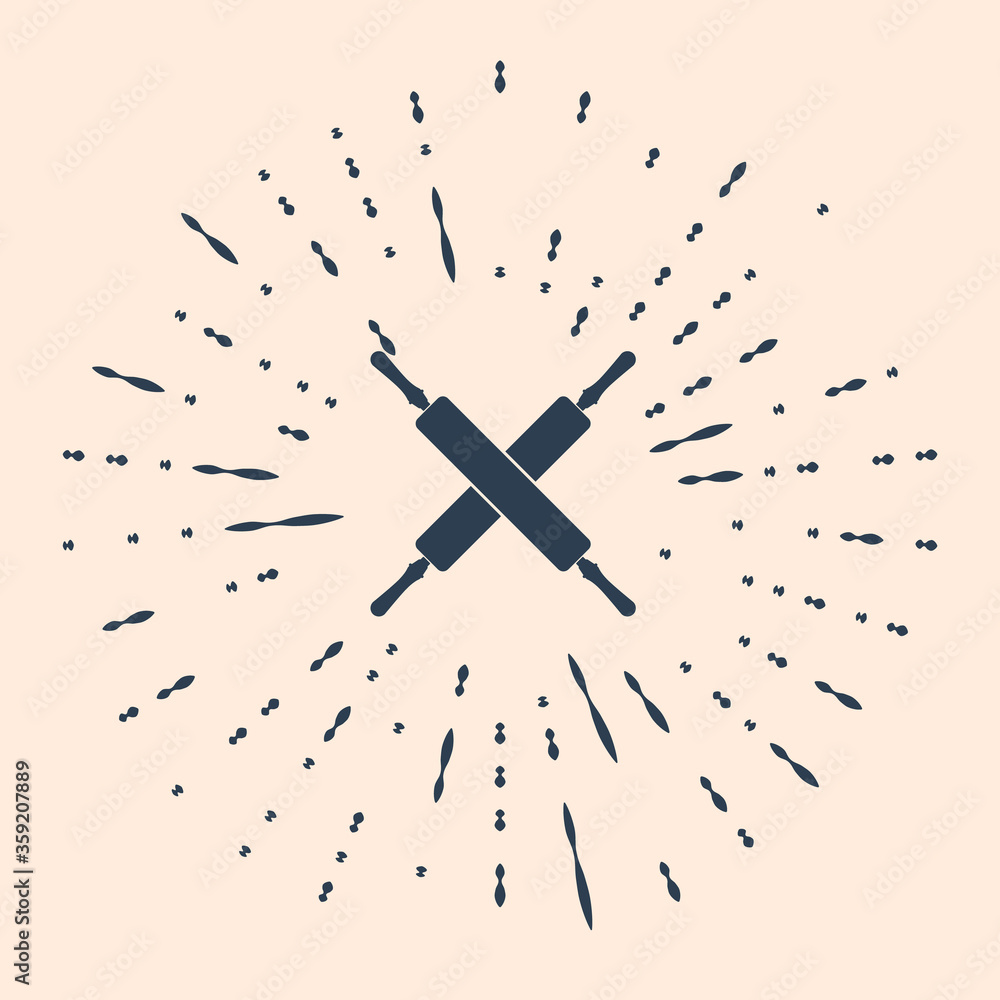 Black Crossed rolling pins icon isolated on beige background. Kitchen utensils and equipment. Abstract circle random dots. Vector Illustration. Black Crossed rolling pins icon isolated on beige background. Kitchen utensils and equipment. Abstract circle random dots. Vector Illustration.