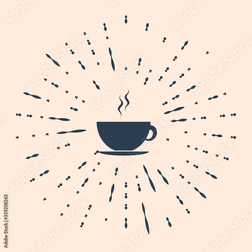 Black Coffee cup icon isolated on beige background. Tea cup. Hot drink coffee. Abstract circle random dots. Vector Illustration.