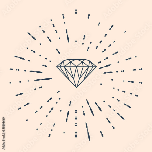 Black Diamond icon isolated on beige background. Jewelry symbol. Gem stone. Abstract circle random dots. Vector Illustration.