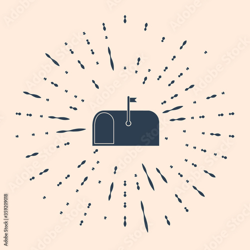 Black Mail box icon isolated on beige background. Mailbox icon. Mail postbox on pole with flag. Abstract circle random dots. Vector Illustration.