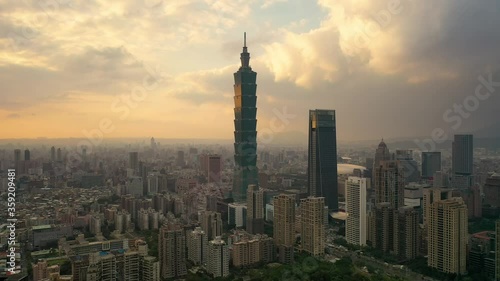 Aerial view 4k footage by drone of Buildings in Taipei city, Taiwan. photo