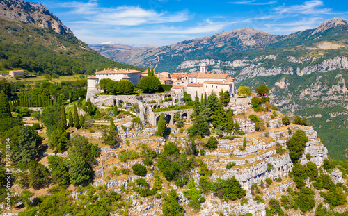 View of mountain top village Gourdon in Provence, France. photo