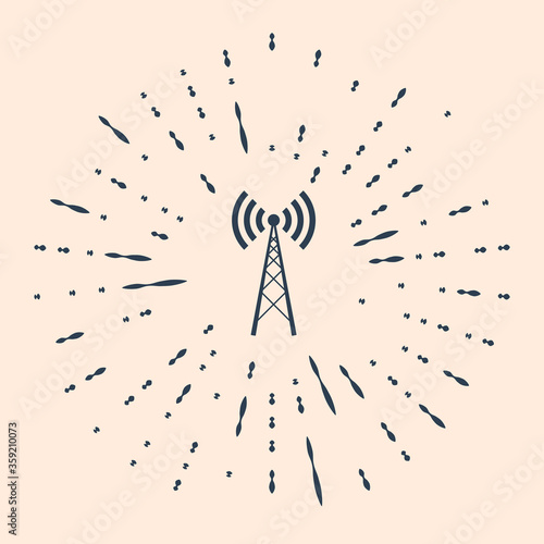 Black Antenna icon isolated on beige background. Radio antenna wireless. Technology and network signal radio antenna. Abstract circle random dots. Vector Illustration.