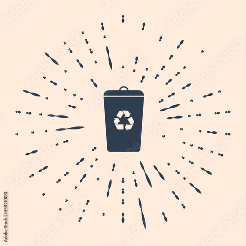 Black Recycle bin with recycle symbol icon isolated on beige background. Trash can icon. Garbage bin sign. Recycle basket sign. Abstract circle random dots. Vector Illustration.