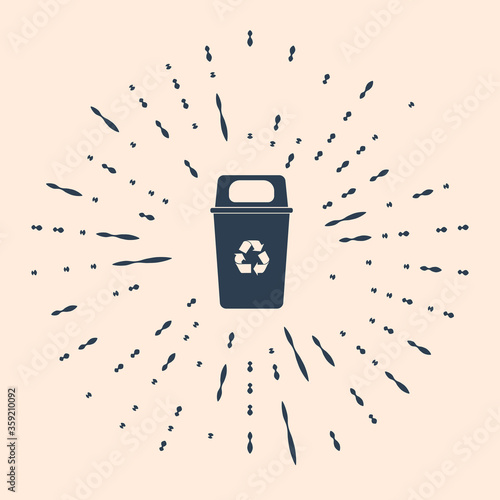 Black Recycle bin with recycle symbol icon isolated on beige background. Trash can icon. Garbage bin sign. Recycle basket sign. Abstract circle random dots. Vector Illustration.
