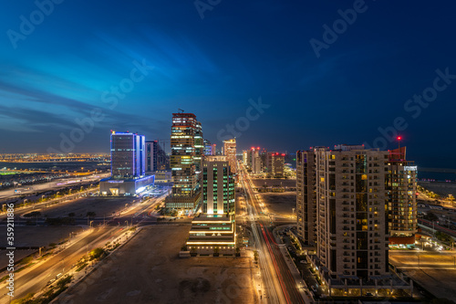 Aerial view of newly developing city of qatar. Lusail building in night