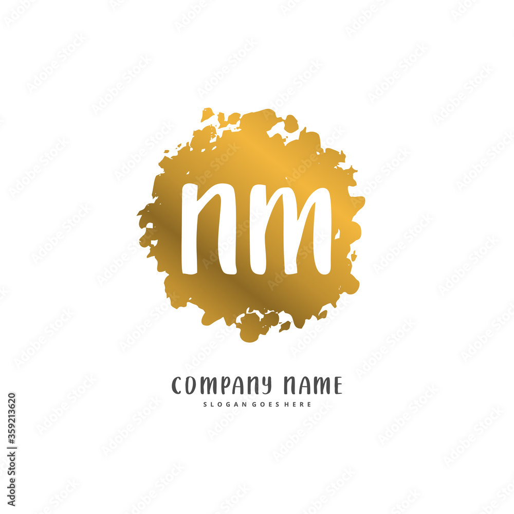 N M NM Initial handwriting and signature logo design with circle. Beautiful design handwritten logo for fashion, team, wedding, luxury logo.