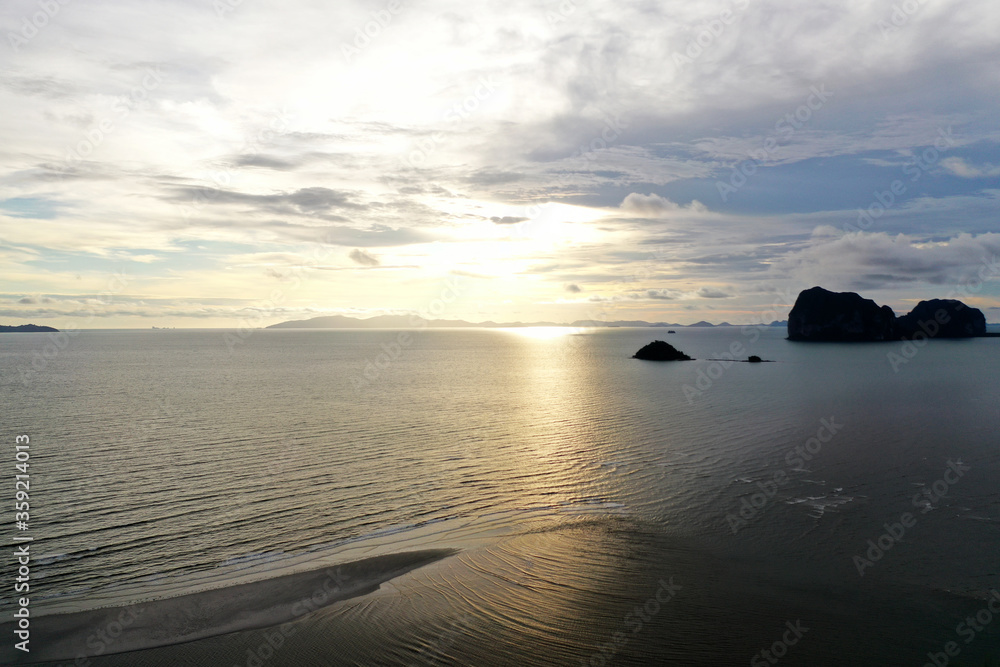 Obraz premium Aerial View Sunset, beach and small islands Phuket Thailand