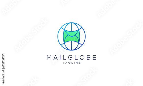 Mail logo with earth icon, world mail logo for any mail service provider company.