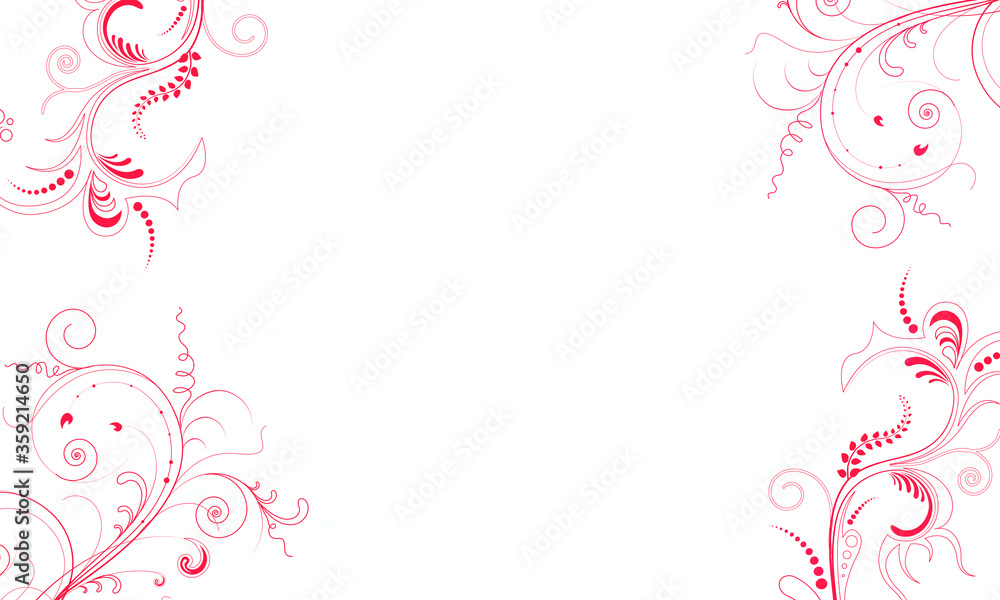 edler Hintergrund weiß, Blätter Ranken floral in Ecken in rot am Rand,  luxuriös goldenes zeitloses Design oder einfach nur elegant rot weiß, Layout website Vorlage Template Blumen Frühling Geschenk