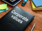 Corporate values is shown on the conceptual business photo