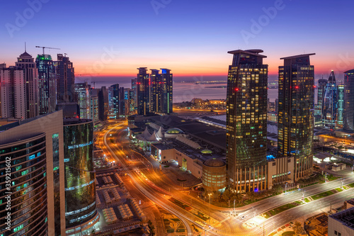 Photoshop color grade Panoramic Cityscape of West bay Area. Marriott Marques Hotel Doha photo