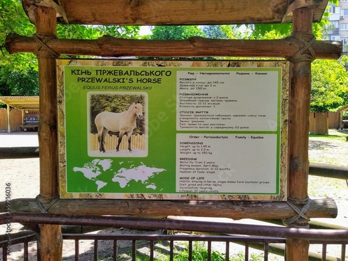 Info of przewalskis horse on info board in zoo