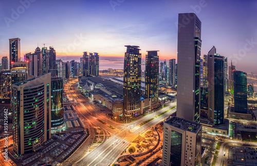 Photoshop color grade Panoramic Cityscape of West bay Area. Marriott Marques Hotel Doha photo