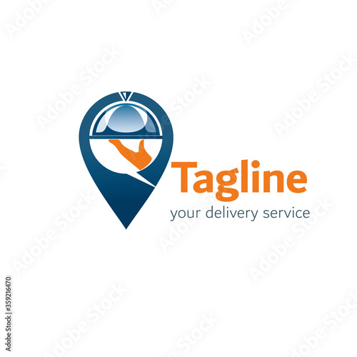 Food delivery service logotype design concept. Map tag and hand holding a tray. Editable EPS vector Free Download Food delivery service logotype design concept. Map tag and hand holding a tray. Editable EPS vector - GFXLoad