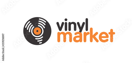 Vinyl discs store/shop logotype concept. Stylish logotype based on disc illusrtation. Suitable for vinyl disc store, vinyl recording service, vinyl collectors store etc. Editable EPS vector