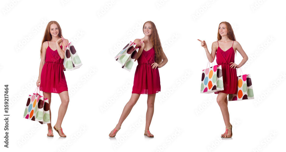 Woman with shopping bags isolated on white Woman with shopping bags isolated on white