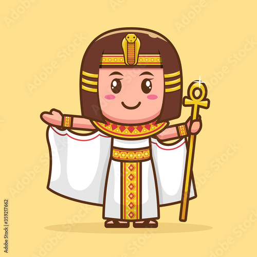 goddess cleopatra cute cartoon character design. flat illustration