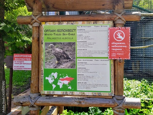 Info of white tailed sea-eagle on board in zoo