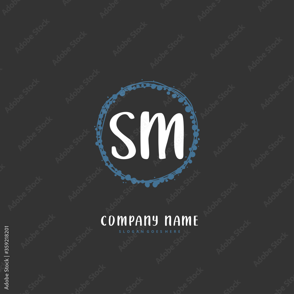 S M SM Initial handwriting and signature logo design with circle. Beautiful design handwritten logo for fashion, team, wedding, luxury logo.