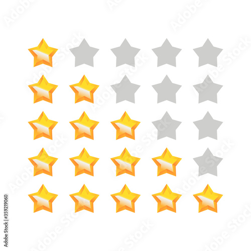 Golden stars rating collection, vector review, gold star set flat rate illustration