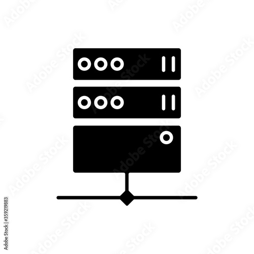 Proxy server black glyph icon. Online resource access. Internet privacy and virtual traffic routing silhouette symbol on white space. Private VPS technology, data center. Vector isolated illustration