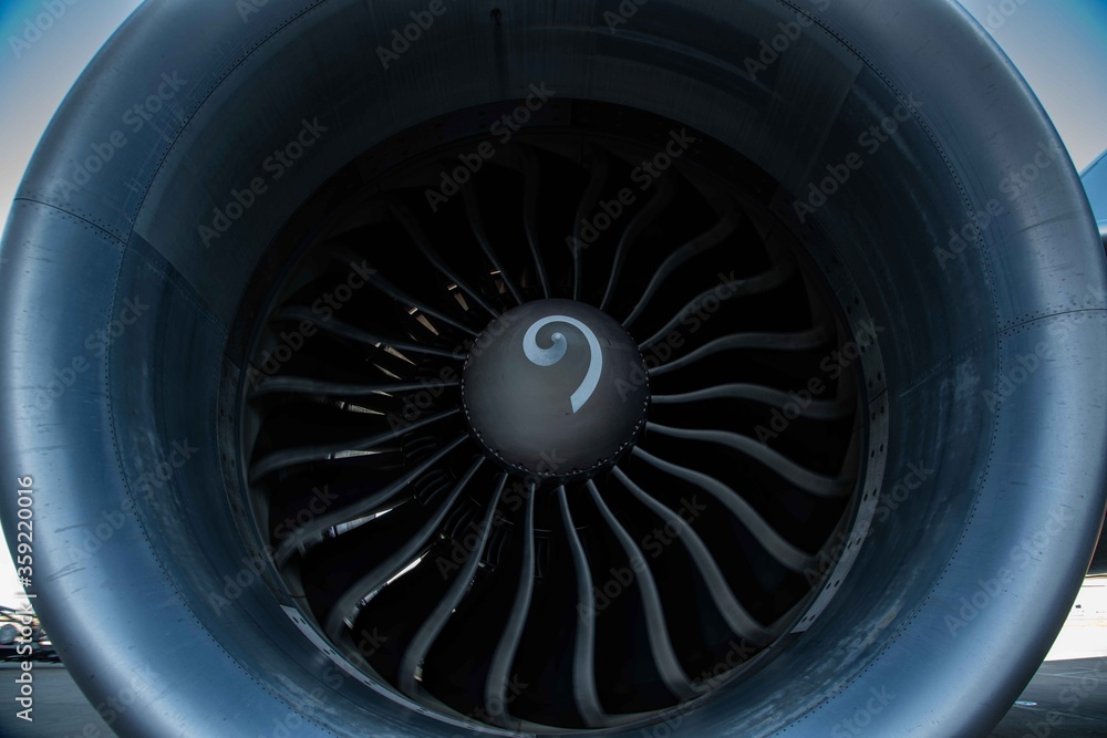 A closeup of a large jet engine. A closeup of a large jet engine.