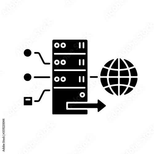 Forward proxy black glyph icon. Internet accessibility and firewall bypassing. Cyber security silhouette symbol on white space. VPS for user anonymity and protection. Vector isolated illustration