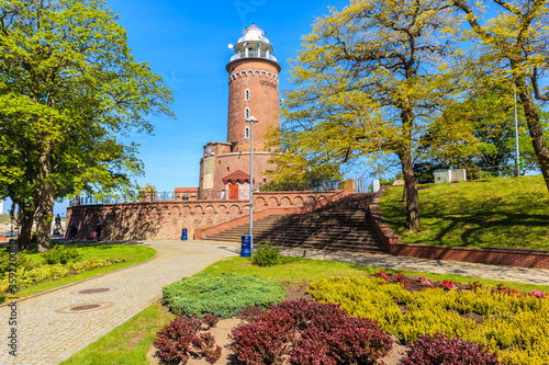 Lighthouse tower in Kolobrzeg city park, Baltic Sea coast, Poland
