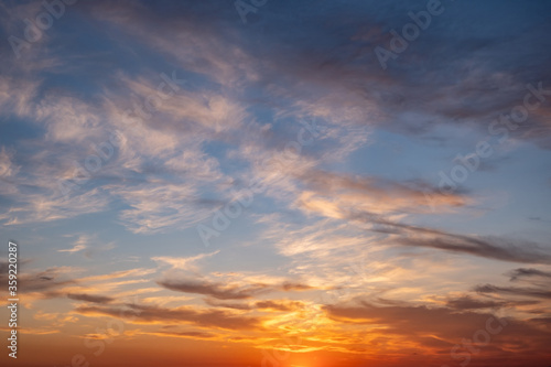 Sunrise, sunset clouds. Twilight, dusk cloudy sky