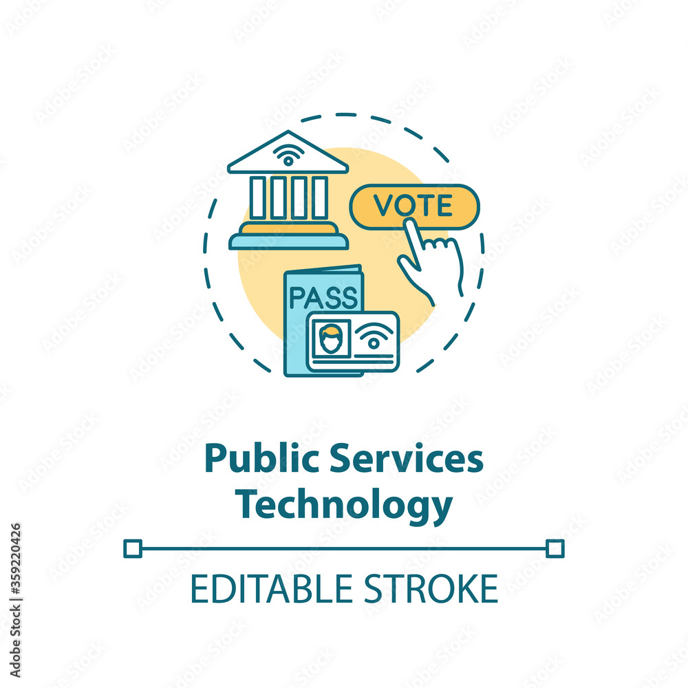 Public service technology concept icon. Electronic government. Online voting poll. E governance idea thin line illustration. Vector isolated outline RGB color drawing. Editable stroke