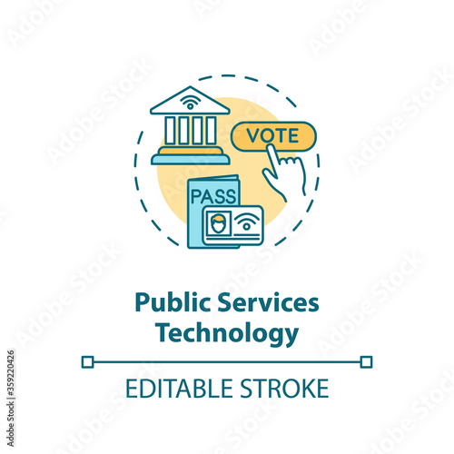 Public service technology concept icon. Electronic government. Online voting poll. E governance idea thin line illustration. Vector isolated outline RGB color drawing. Editable stroke