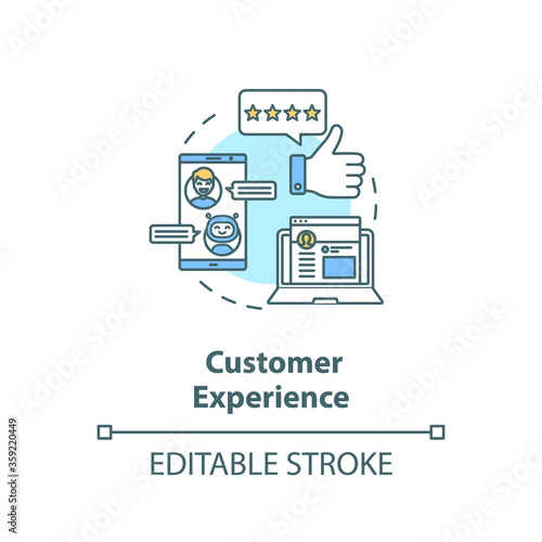 Customer experience concept icon. Positive rating for company services. User review. Client feedback idea thin line illustration. Vector isolated outline RGB color drawing. Editable stroke
