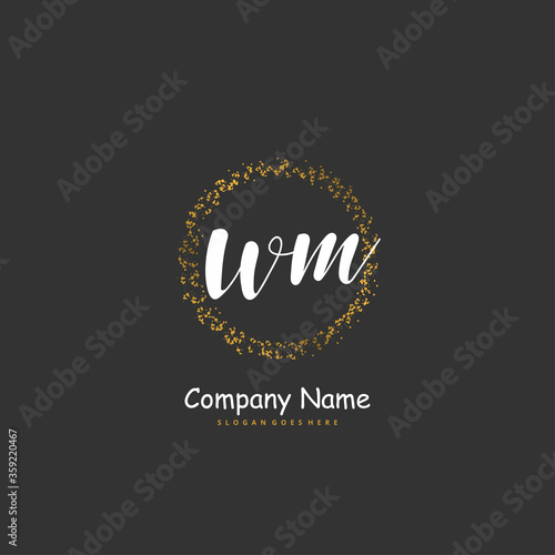 W M WM Initial handwriting and signature logo design with circle. Beautiful design handwritten logo for fashion  team  wedding  luxury logo.