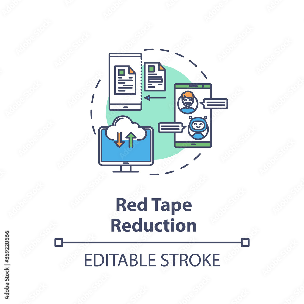 Red tape reduction concept icon. Digital transformation of business company. Reduce government regulation idea thin line illustration. Vector isolated outline RGB color drawing. Editable stroke