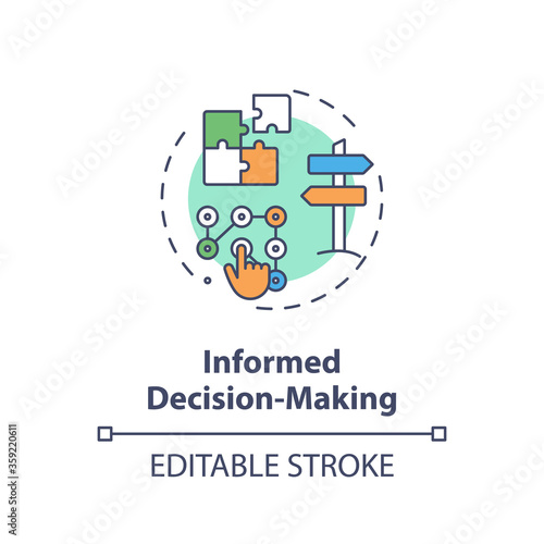 Informed decision making concept icon. Plan strategy for opportunity. Problem solution. Data analysis idea thin line illustration. Vector isolated outline RGB color drawing. Editable stroke