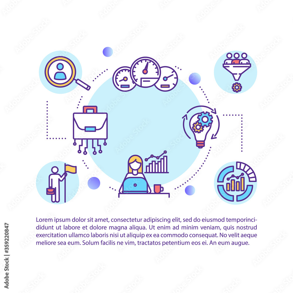 Work performance improvement concept icon with text. Productivity growth. Successful leadership PPT page vector template. Brochure, magazine, booklet design element with linear illustrations