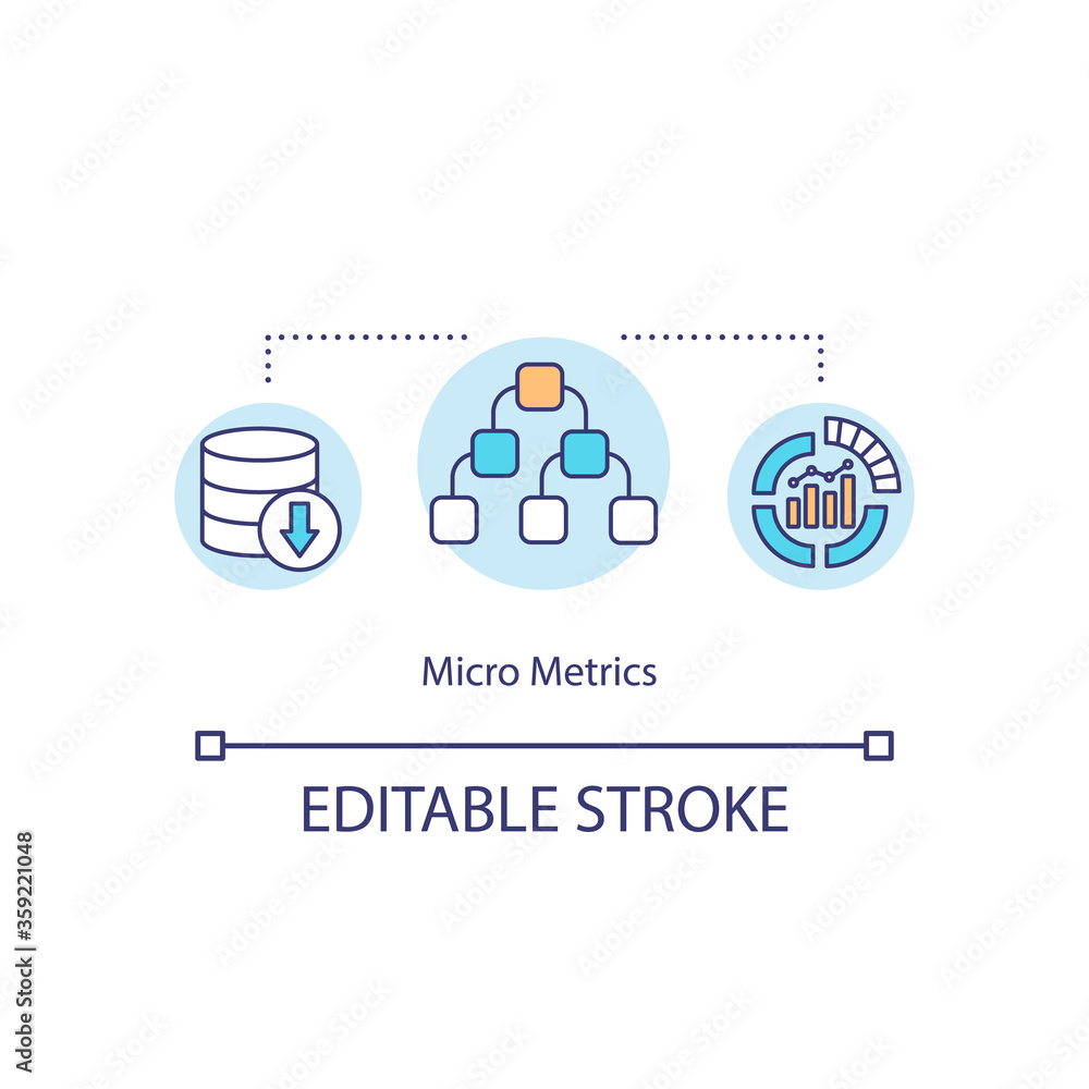 Micro metrics concept icon. Information management. Organization growth. Performance indicator. Big data idea thin line illustration. Vector isolated outline RGB color drawing. Editable stroke Micro metrics concept icon. Information management. Organization growth. Performance indicator. Big data idea thin line illustration. Vector isolated outline RGB color drawing. Editable stroke