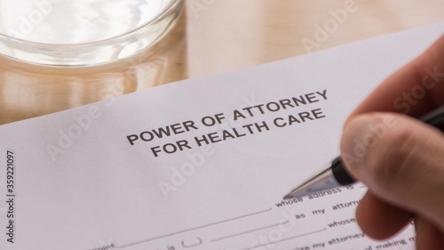 Canvas Print A POWER OF ATTORNEY FOR HEALTH CARE FORM ON THE DESK.