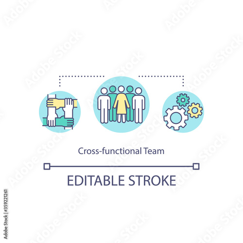 Cross functional team concept icon. Various employee, different business operation. Team for company work idea thin line illustration. Vector isolated outline RGB color drawing. Editable stroke