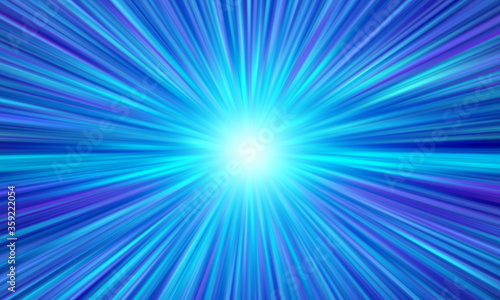 Bright blue background. Blue Sunny background. The rays from the sun diverge in different directions. Blue-lilac background with an accent in the center.
