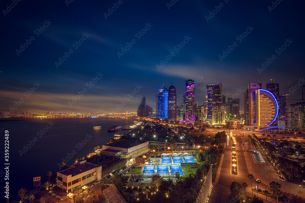 Beautiful Sky line view of after sunset. West bay Financial Hub of Doha City