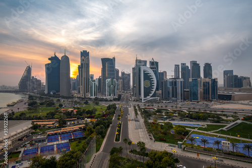 Beautiful Sky line view of after sunset. West bay Financial Hub of Doha City