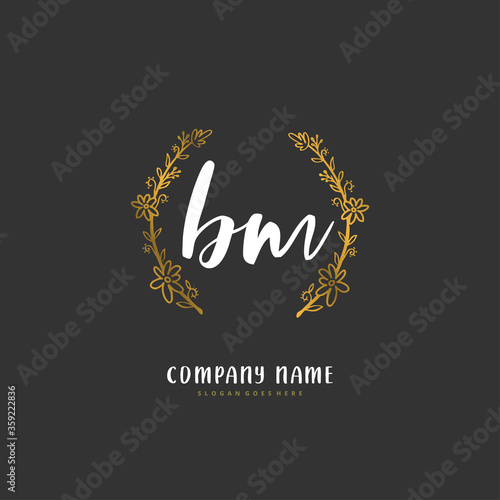 B M BM Initial handwriting and signature logo design with circle. Beautyful design handwritten logo for fashion, team, wedding, luxury logo.