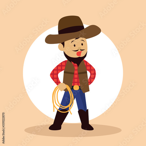 cowboy throws a lasso for rodeo western design. vector illustration