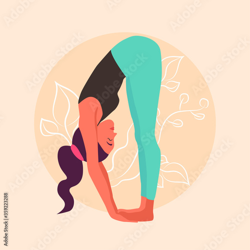 Yoga-illustration: a Girl performs uttanasana