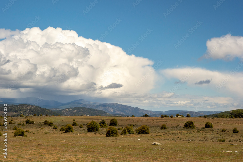 Landscape with far view of mountains on Saint James way, Camino de Levante from Toledo to Avila, Spain
Landscape with far view of mountains on Saint James way, Camino de Levante from Toledo to Avila, Spain